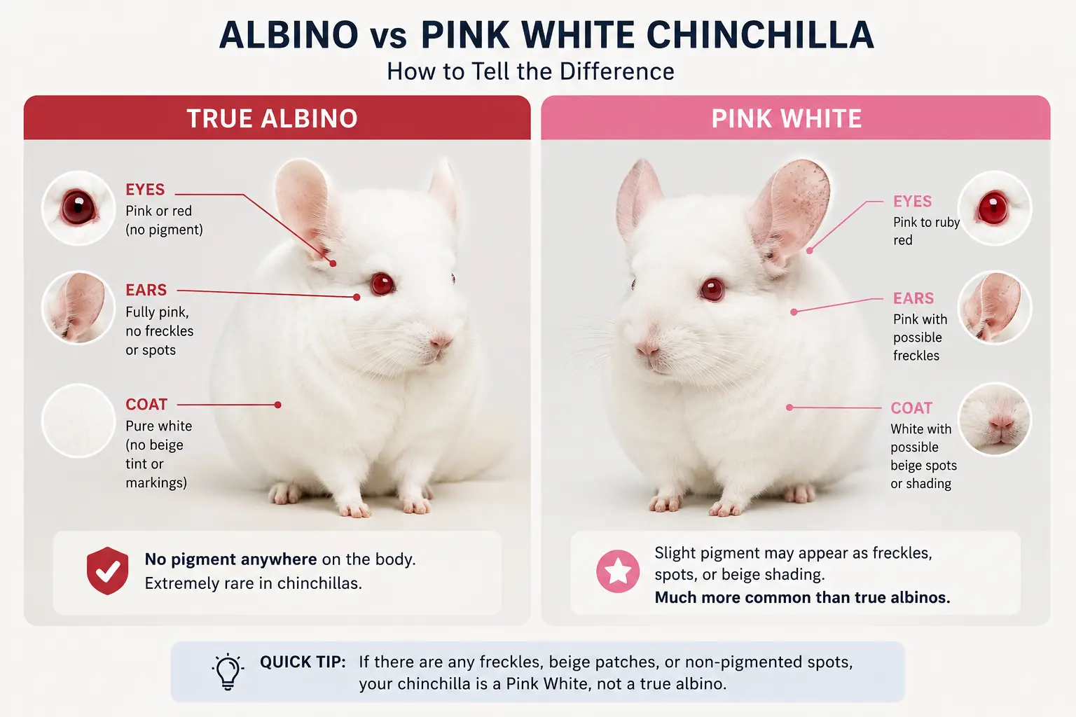 pink white chinchilla vs true albino chinchilla comparison